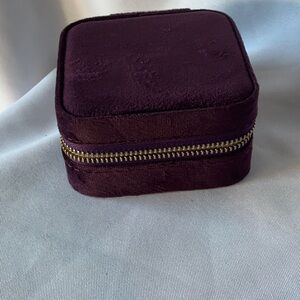 Velvet Travel Jewelry Case Organizer Burgundy Zip Compact Storage Bo